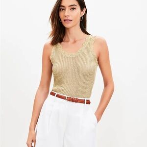 NWT LOFT Gold Shimmer Ribbed Sweater Tank Top L